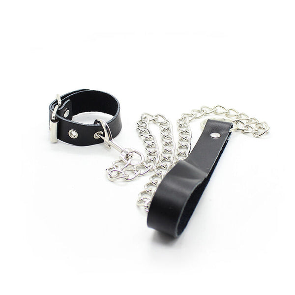 Ohmama collar para pene y correa piel con cadena metalica