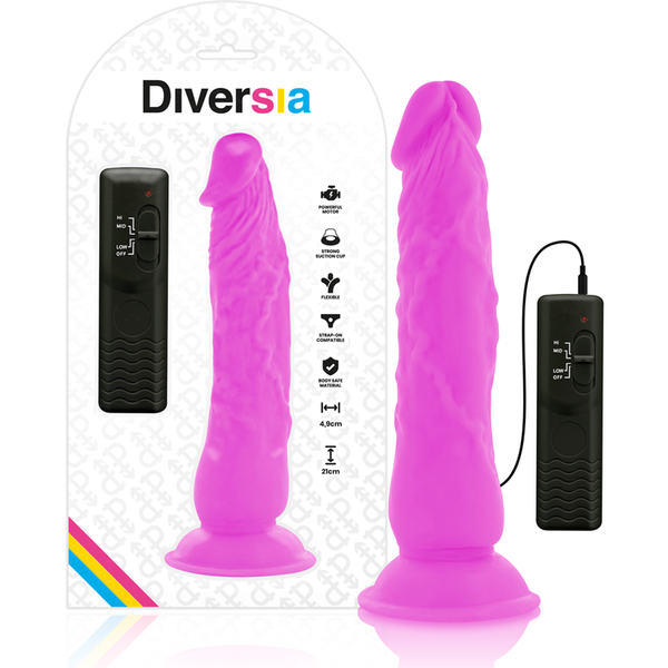 Diversia dildo realístico flexible con vibración lila 21 cm o 4.9 cm
