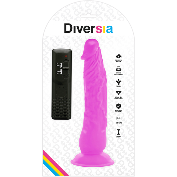 Diversia dildo realístico flexible con vibración lila 21 cm o 4.9 cm