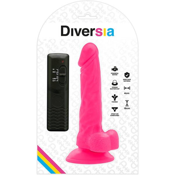 Diversia dildo realístico flexible con vibración rosa 18 cm o 4 cm