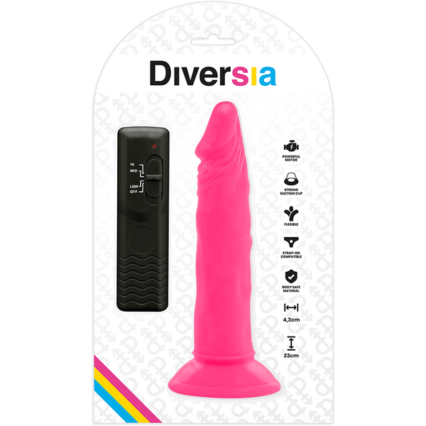 Diversia dildo realístico flexible con vibración rosa 23 cm o 4.3 cm