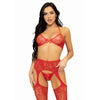 Leg set tres piezas sujetador tanga y medias talla única rojo