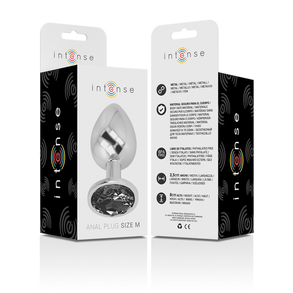 Intense plug anal metal aluminio con cristal negro talla m