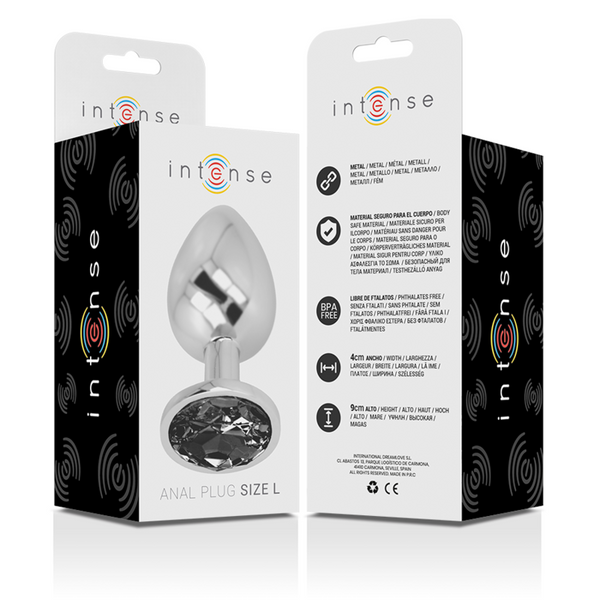 Intense plug anal metal aluminio con cristal negro talla l