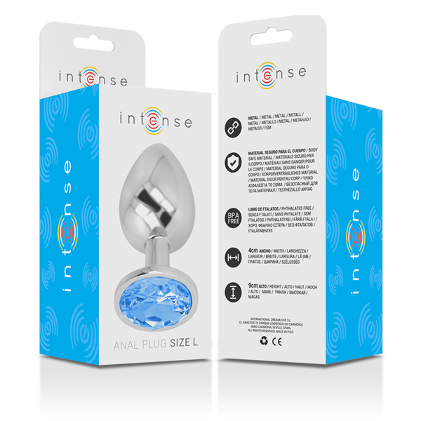 Intense plug anal metal aluminio con cristal azul talla l