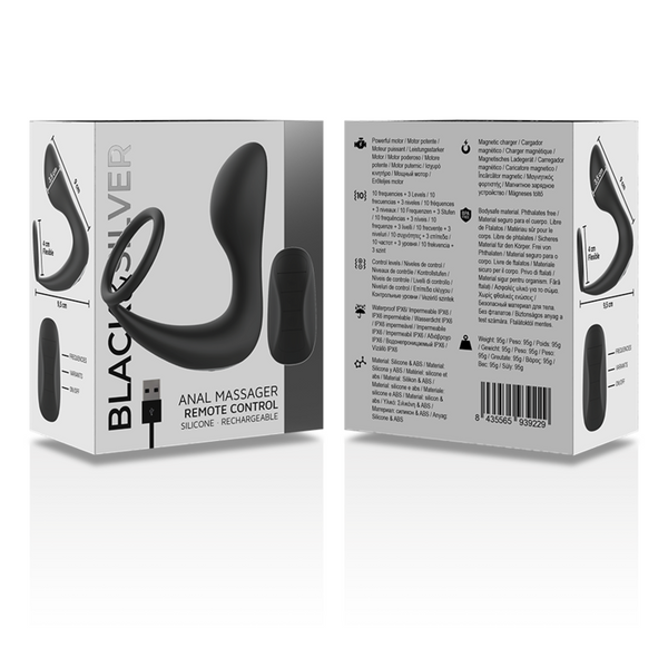 Masajeador anal con control remoto de silicona recargable negro