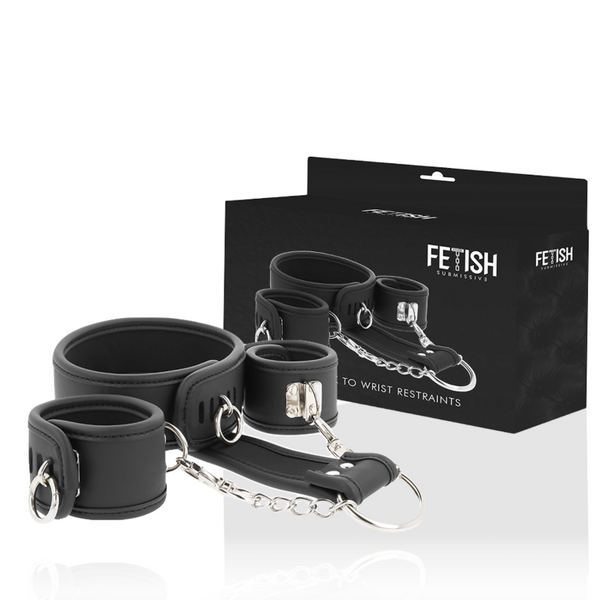 Fetish collar y esposas cuero vegano con forro de neopreno
