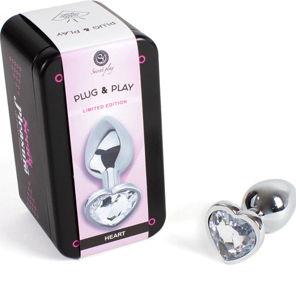 Plug anal de metal Secretplay con corazón transparente talla S 7 cm