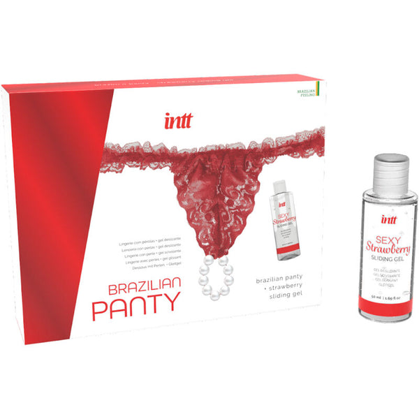 Intt braga brasileño roja con perlas y gel lubricante 50 ml