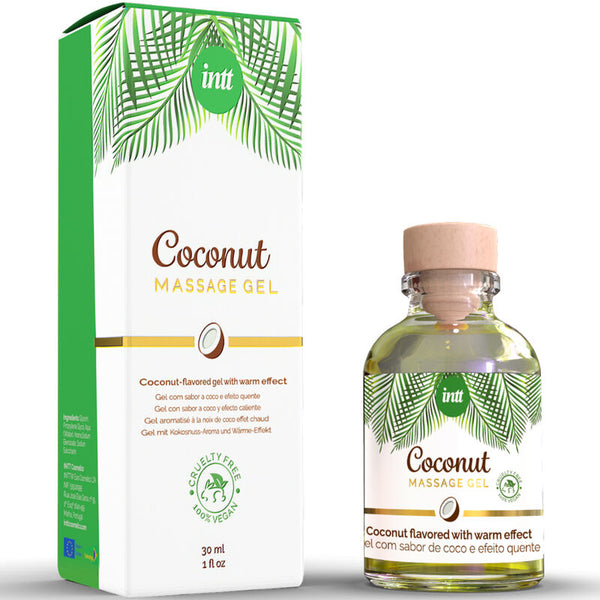 Intt gel de masaje vegano con sabor a coco y efecto calor