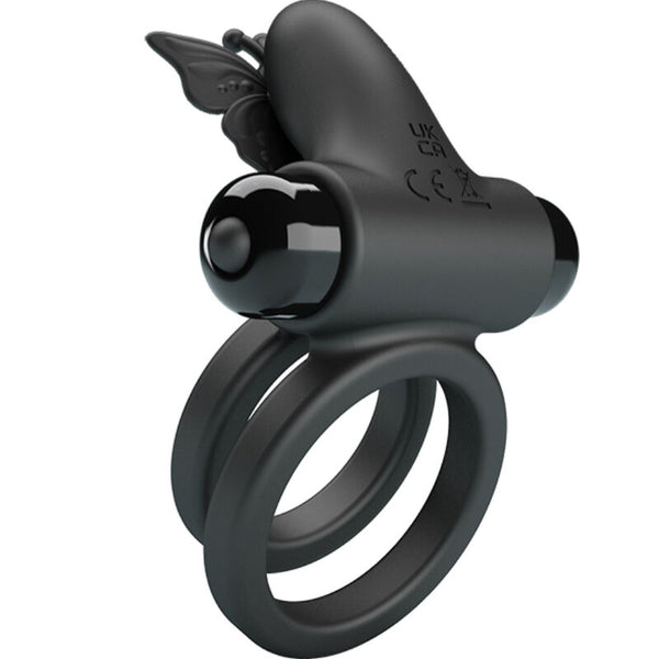 Doble anillo vibrador con estimulador negro