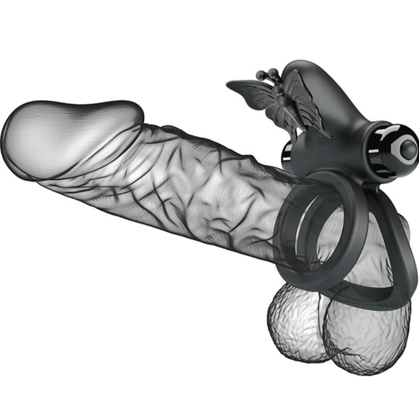 Doble anillo vibrador con estimulador negro