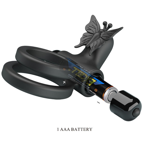 Doble anillo vibrador con estimulador negro