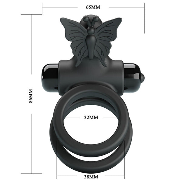 Doble anillo vibrador con estimulador negro