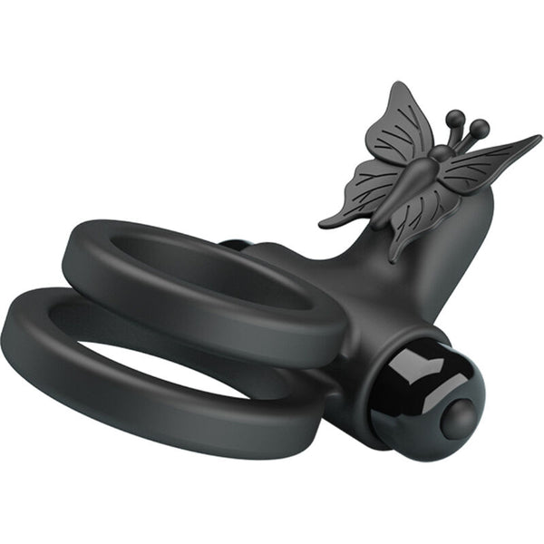 Doble anillo vibrador con estimulador negro