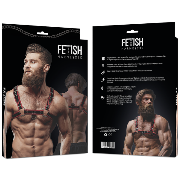Fetish arnés ecopiel pecho hombre negro rojo
