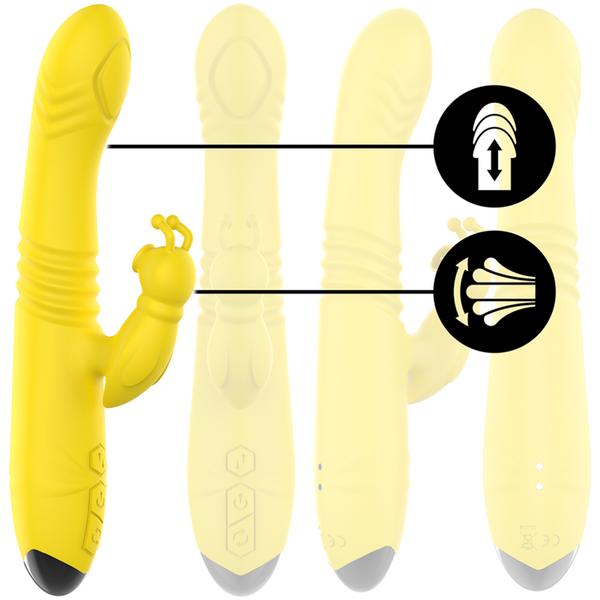 Toky vibrador multifunción recargable movimiento arriba y abajo con estimulador de clítoris amarillo