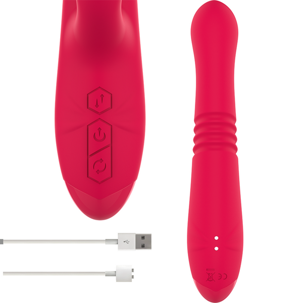 Dua vibrador multifunción recargable movimiento arriba y abajo con lengua rojo
