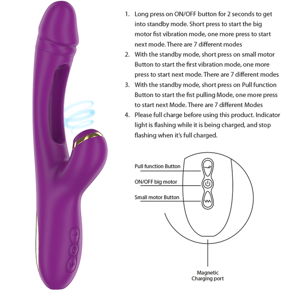Vibrador multifunción recargable 7 vibraciónes con lengua oscilante y succionador morado intense ateneo