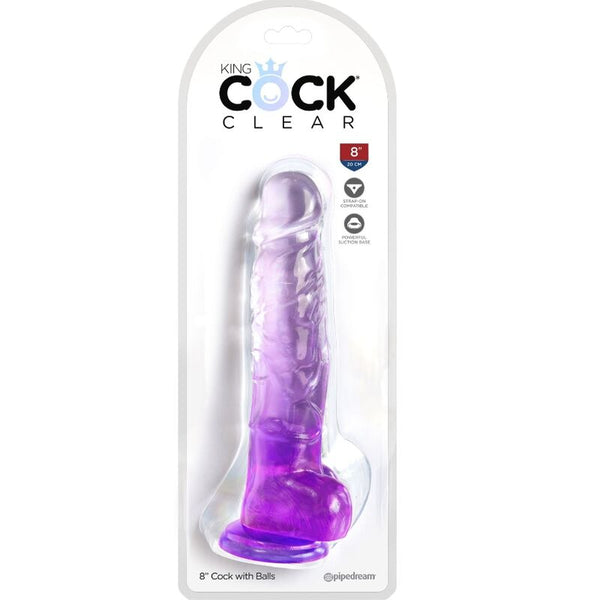 King clear pene realístico con testículos 16.5 cm morado