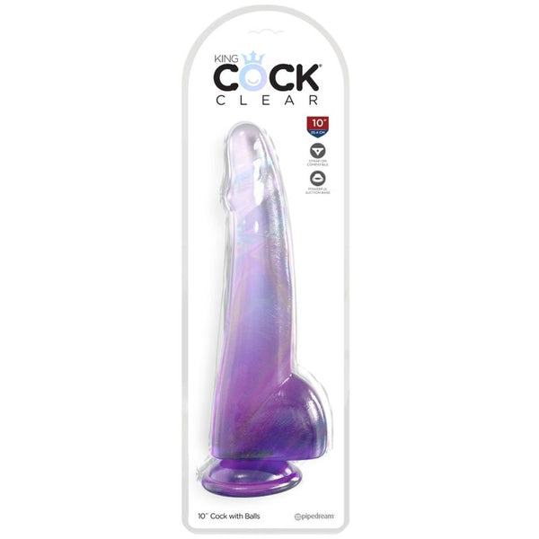King clear dildo con testículos 19 cm morado