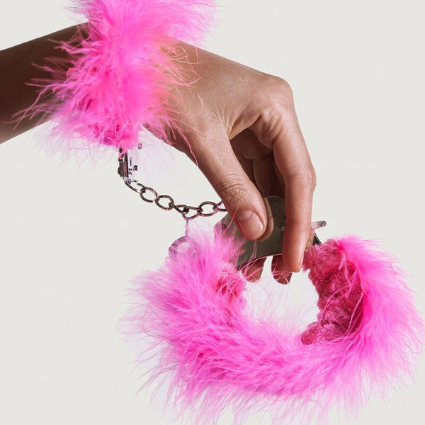 Adrien esposas metal con plumas rosa