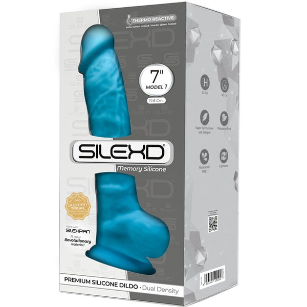 Silexd modelo 1 pene realístico silicona premium silexpan azul 17.5 cm