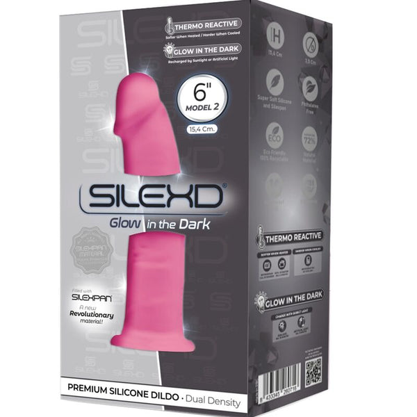 Silexd modelo 2 pene realístico silicona premium silexpan rosa fluorescente 15 cm