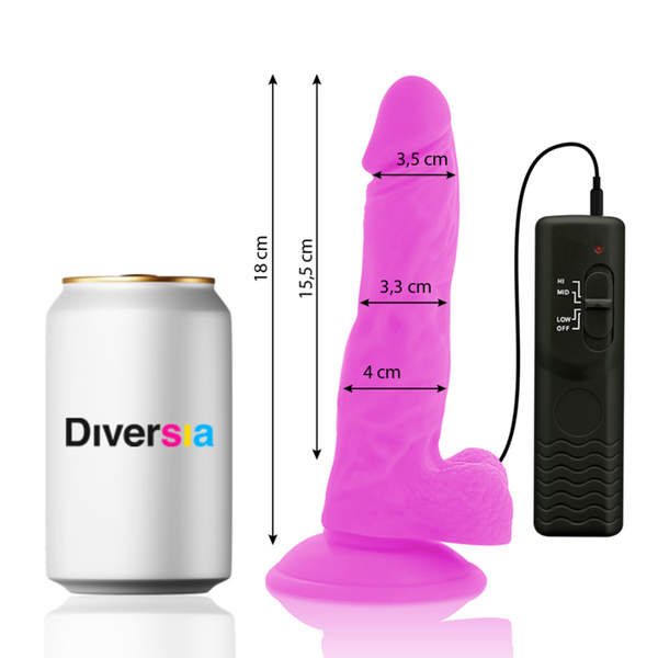Diversia dildo realístico flexible con vibración lila 18 cm o 4 cm