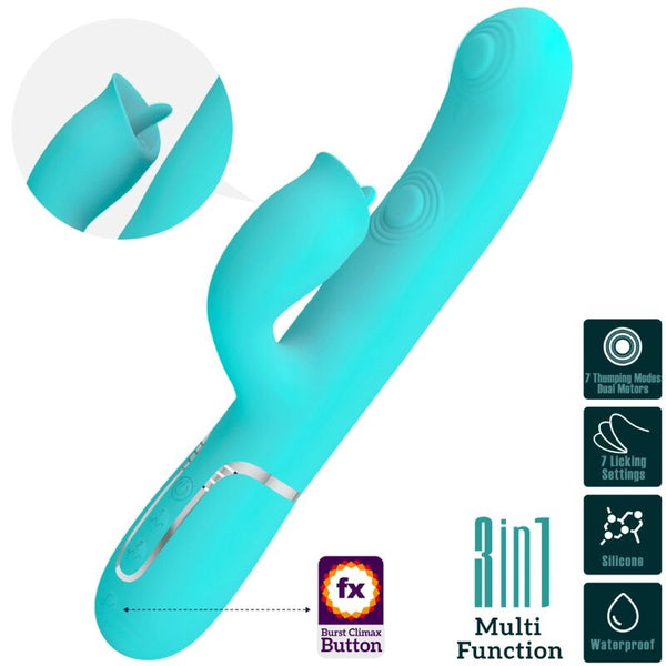 Vibrador rabbit con licking verde agua