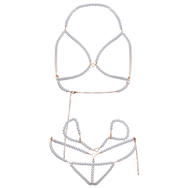 Leg set sujetador muñequeras y tanga perla