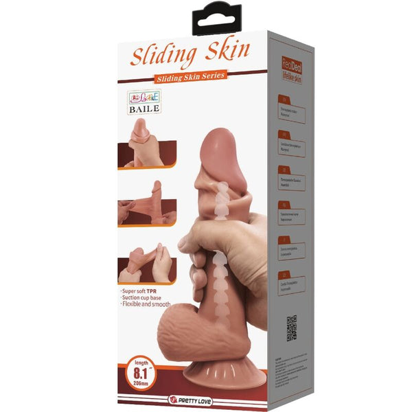 Pretty sliding skin series dildo realístico con ventosa piel deslizante moreno 19.4 cm