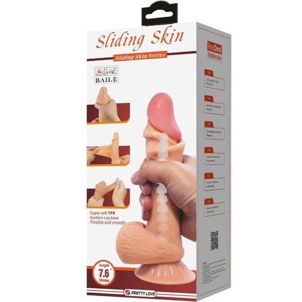 Pretty sliding skin series dildo realístico con ventosa piel deslizante 19.4 cm