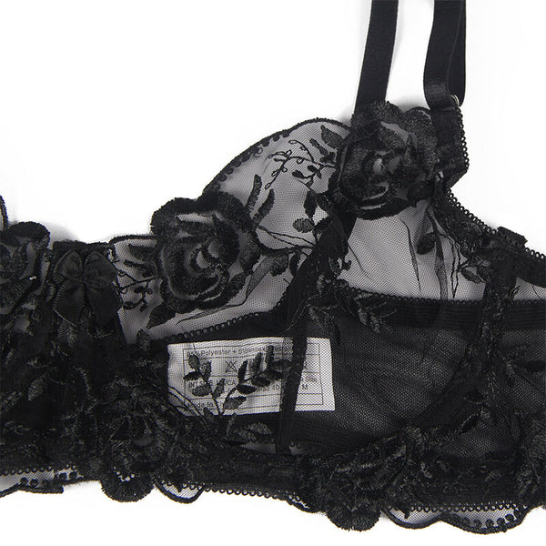 Subblime set de 3 piezas sujetador con tanga con liga estampado floral negro