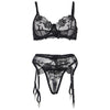 Subblime set de 3 piezas sujetador con tanga con liga estampado floral negro l xl