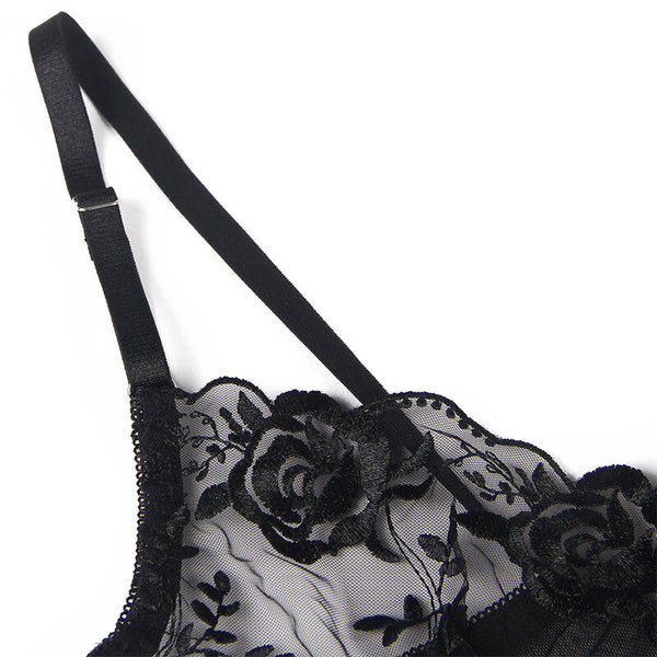 Subblime set de 3 piezas sujetador con tanga con liga estampado floral negro