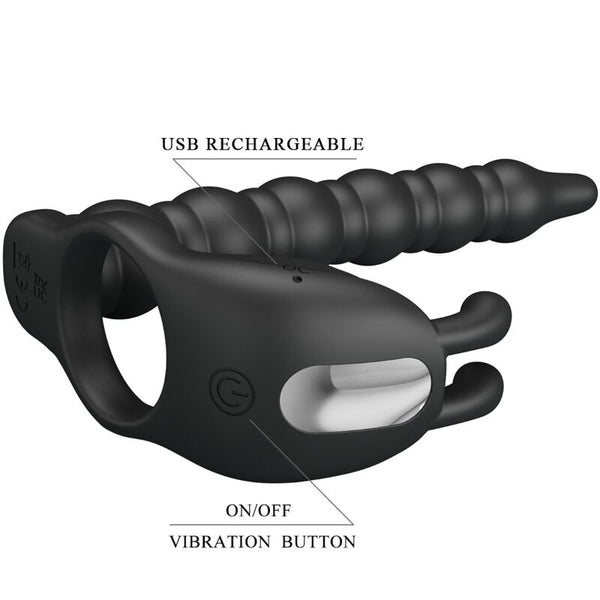 Blackney anillo pene con plug vibrador negro