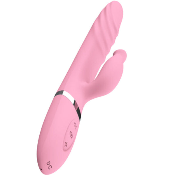 Vibrador con movimiento de empuje, lengua y calor rosa