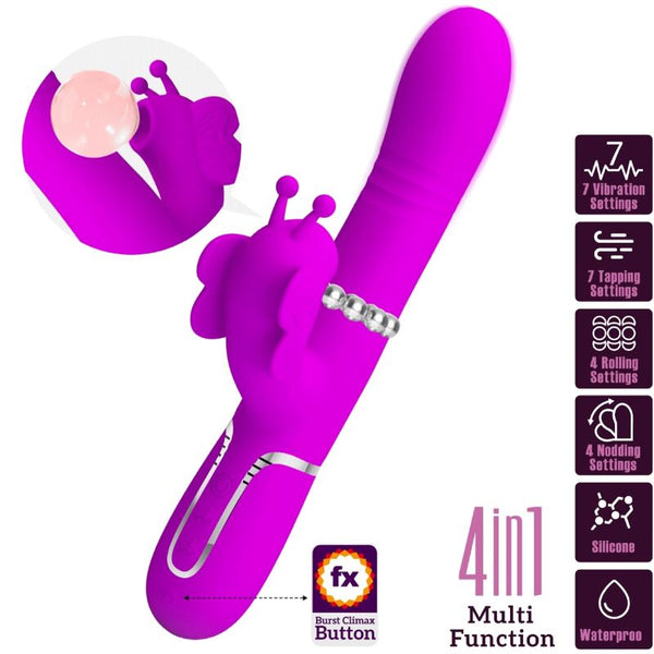 Vibrador rabbit multifunción 4 en 1 mariposa fucsia pretty love