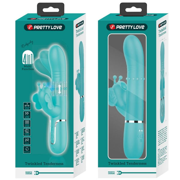 Vibrador rabbit multifunción 4 en 1 mariposa verde agua pretty love