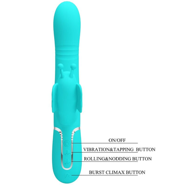 Vibrador rabbit multifunción 4 en 1 mariposa verde agua pretty love