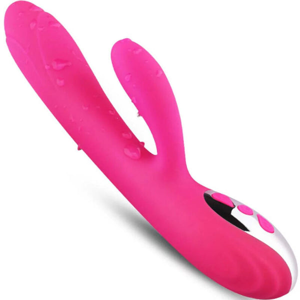 Vibrador y estimulador flexible efecto calor fucsia