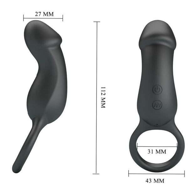 Trae anillo vibrador con estimulador negro