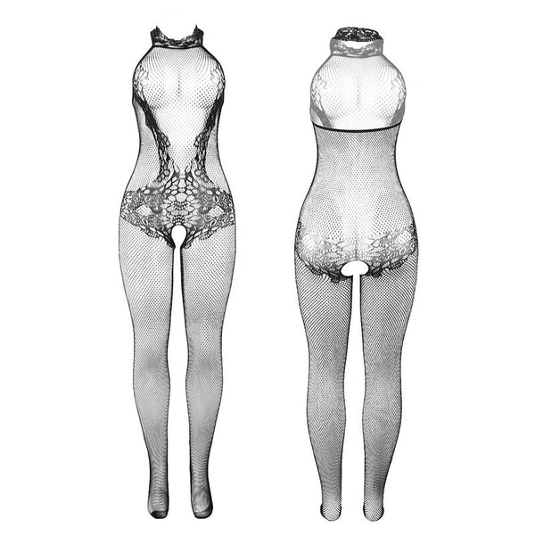 Subblime 951801 body con abertura de rejilla y encaje con cuello alto negro talla única