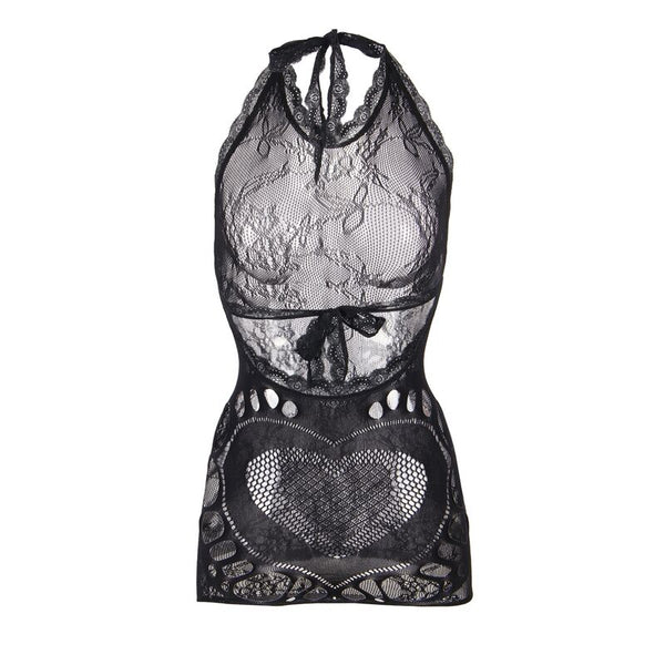 Subblime 952075 vestido corto de rejilla con espalda descubierta y detalle de corazón negro talla única