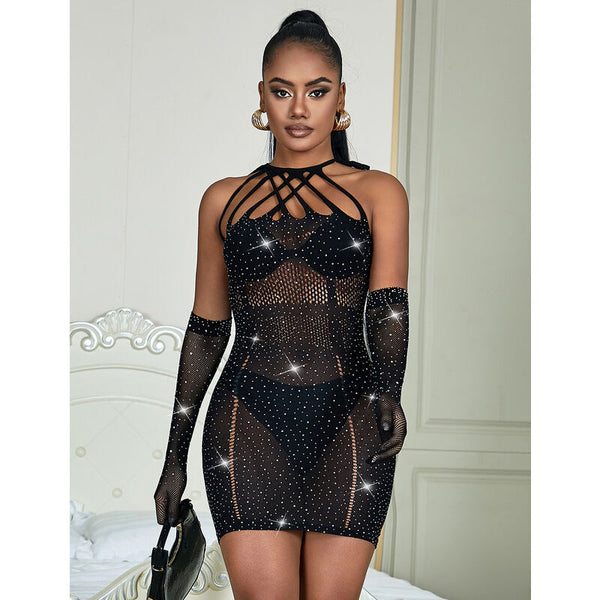 Subblime 952235 vestido de rejilla con brillantes negro talla única