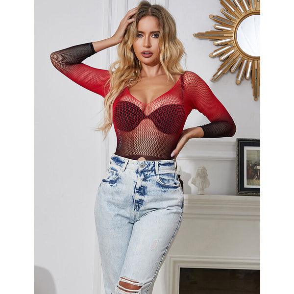 Subblime 952259 vestido de rejilla elástico manga larga degradado rojo y negro talla única