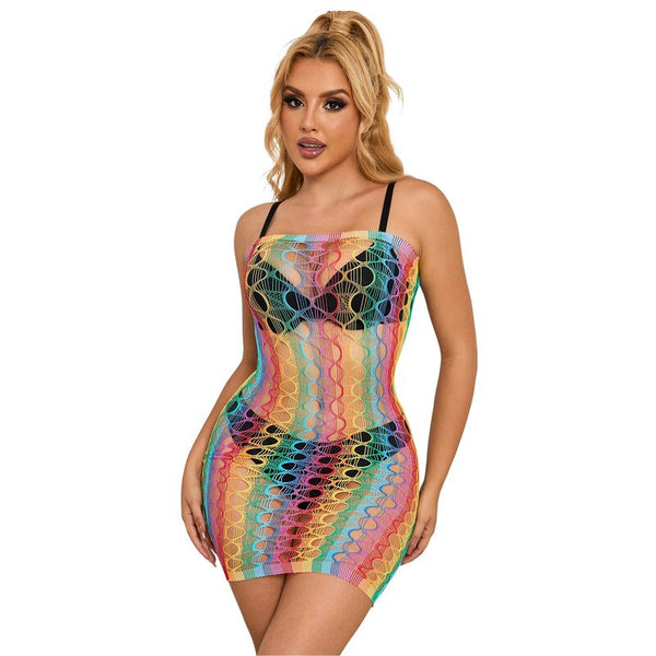 Subblime 952365 vestido de rejilla hombros descubiertos arcoiris talla única