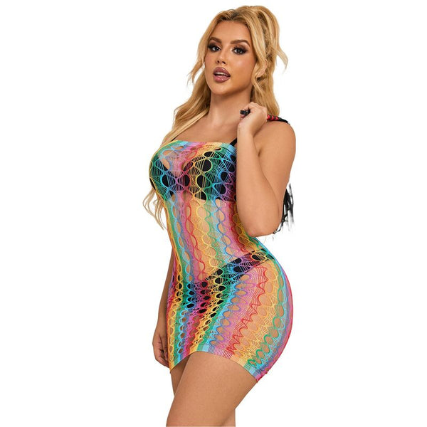 Subblime 952365 vestido de rejilla hombros descubiertos arcoiris talla única