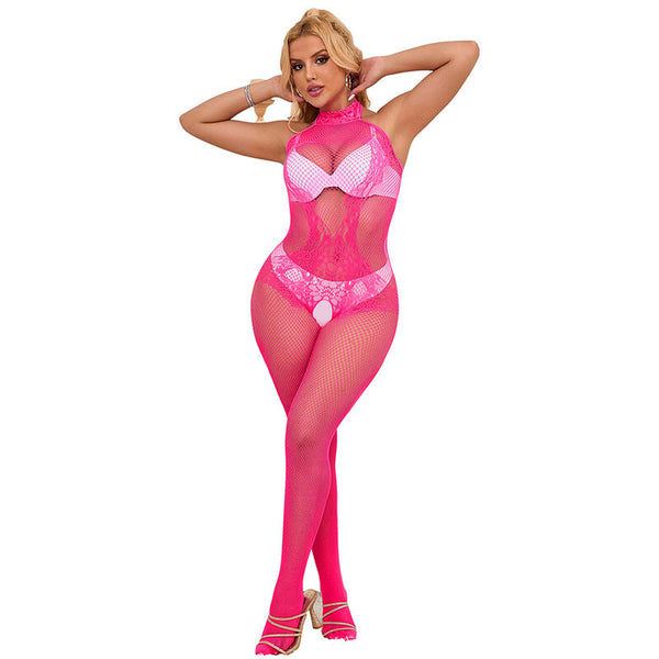 Subblime 952389 body con abertura de rejilla y encaje con cuello alto rosa talla única